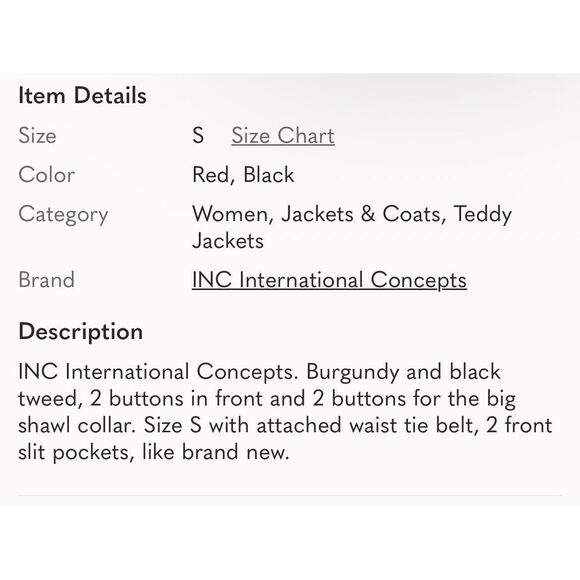 INC | INTERNATIONAL CONCEPTS | burgundy tweed jacket S - Picture 11 of 11